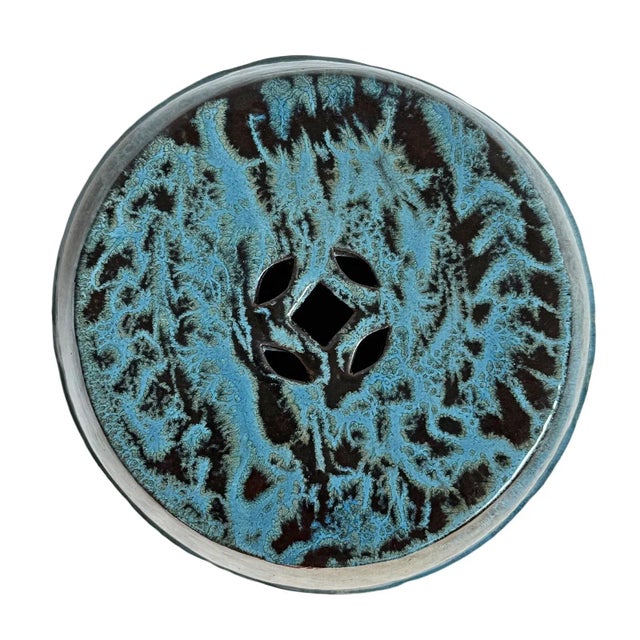 Asian Vintage Ocean Blue Ceramic Garden Stool For Sale - Image 3 of 9