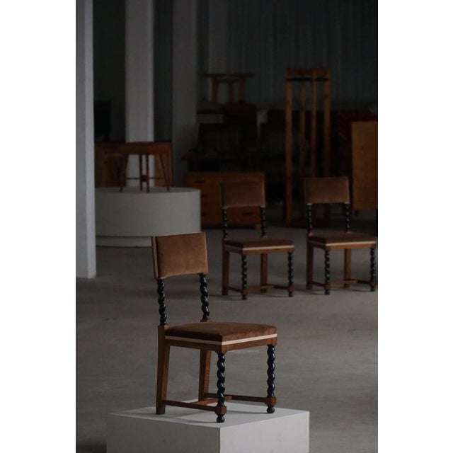 Beige Swedish Grace Baroque Revival Chairs in Brown Velvet, 1940s, Set of 4 For Sale - Image 8 of 18