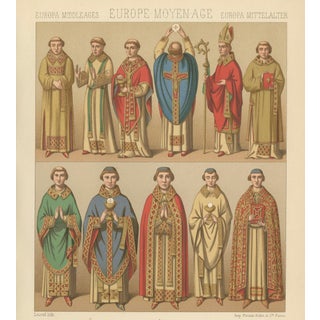 Racinet, Gothic Vestments: Medieval European Clergy Costumes, 1888, Chromolithograph For Sale