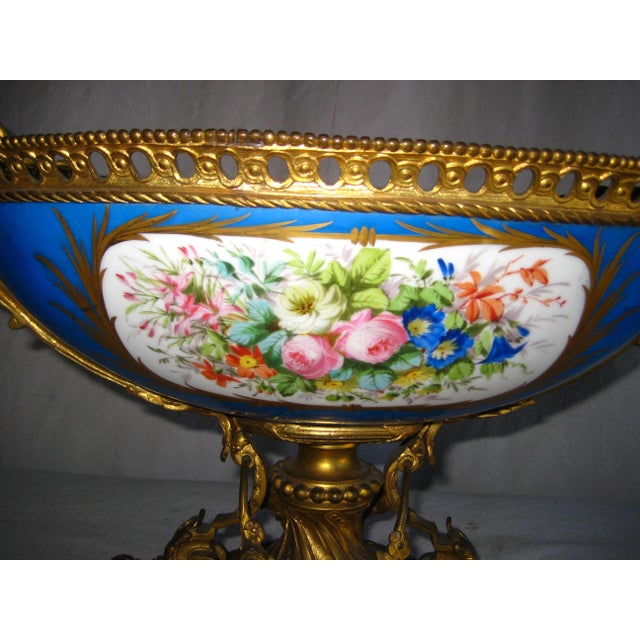Metal Mid 19th Century Sevres Style Napoleon III Bronze Mounted Center Piece For Sale - Image 7 of 17