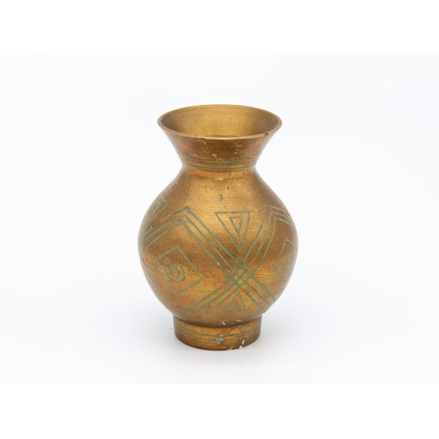 Late 20th Century Vintage Small Brass Vase With Geometric Etched Pattern on Surface For Sale - Image 5 of 5