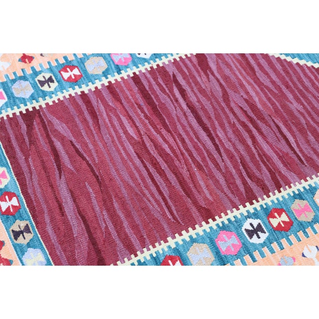 1970s 1970s Turkish Anatolian Hand Knotted Natural Wool Burgundy Kilim Rug For Sale - Image 5 of 13
