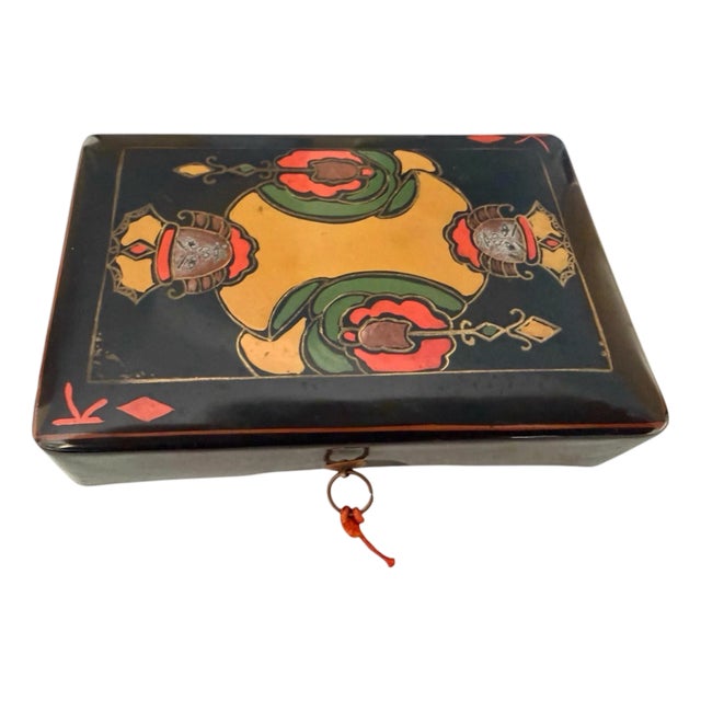 Lacquered Japonisme Papier Mache Playing Card Holder For Sale