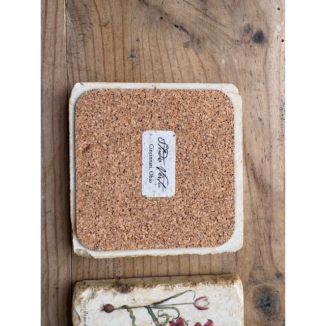 Late 20th Century Verta Botanical Tulip Travertine Stone Coasters – Set of 3 For Sale - Image 10 of 11