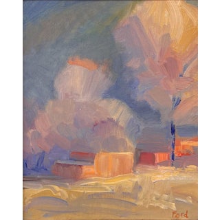 Taos Winter by Jane Ford | Oil on Panel Winter landscape with soft colors and trees. For Sale