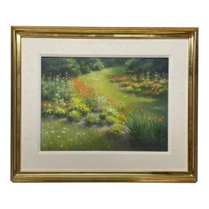 Vintage William E Bartlett 'backyard Flower Gardens' Contemporary Oil Painting