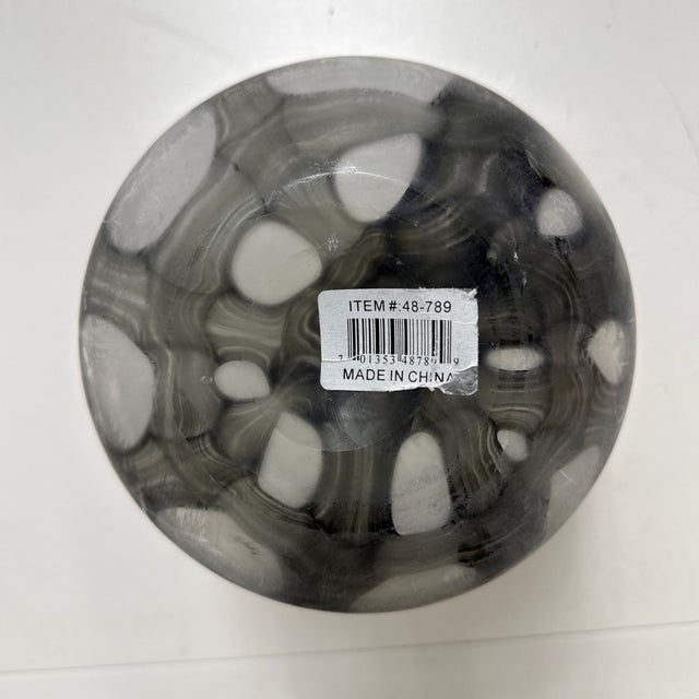 Contemporary Smoke Gray + White Geometric Art Glass Bowl Vase For Sale - Image 12 of 12