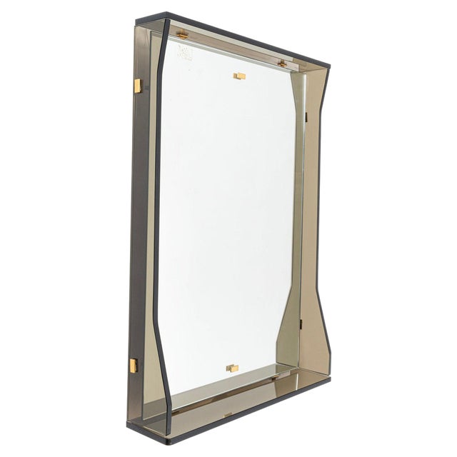 Mirror with Grey-Green Glass Frame in the style of Fontana Arte, 1960s For Sale