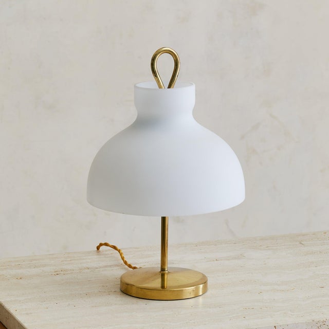 1950s Italian Brass + Opaline Glass Table Lamp by Ignazio Gardella for Azucena For Sale - Image 18 of 18