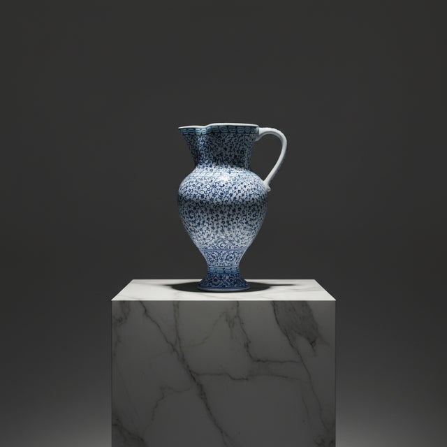 Handmade Ceramic “Masrapa” Pitcher (25cm) – Classic Blue Golden Horn (Halic) Pattern – Traditional Ottoman Art For Sale - Image 10 of 10