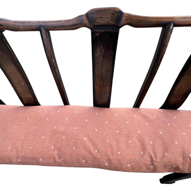 Antique Elmwood Setee With Custom Down Cushion For Sale - Image 4 of 12