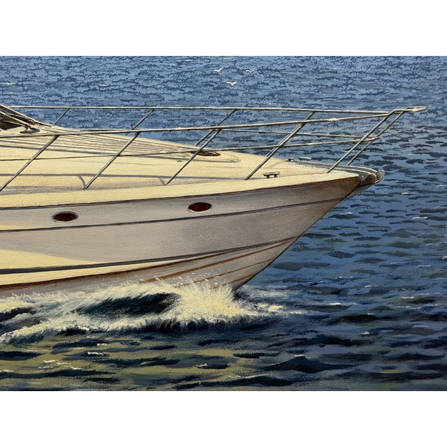 British Nautical Oil Painting Windermere Lake District Ascendancy — Fairline Squadron 50 Yacht Under Cumbrian Skies Signed Edward Hersey Gilt Framed For Sale - Image 12 of 18