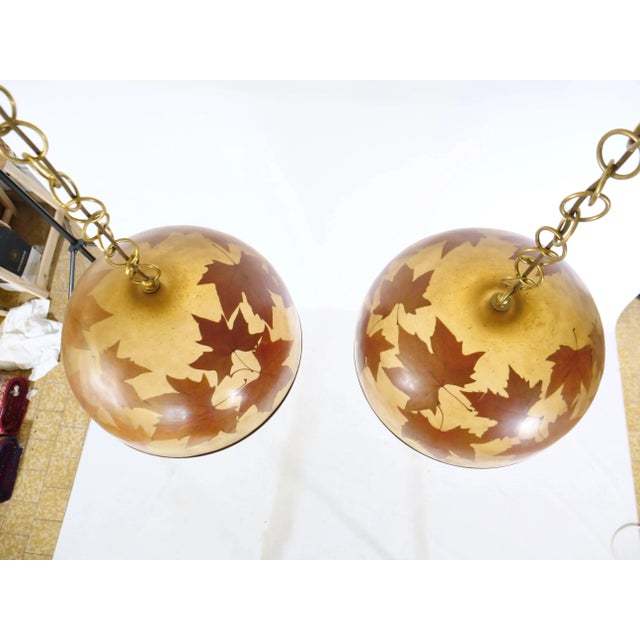 Brown Italian Resin Design Hanging Lamps Leaves, 1980s, Set of 2 For Sale - Image 8 of 18