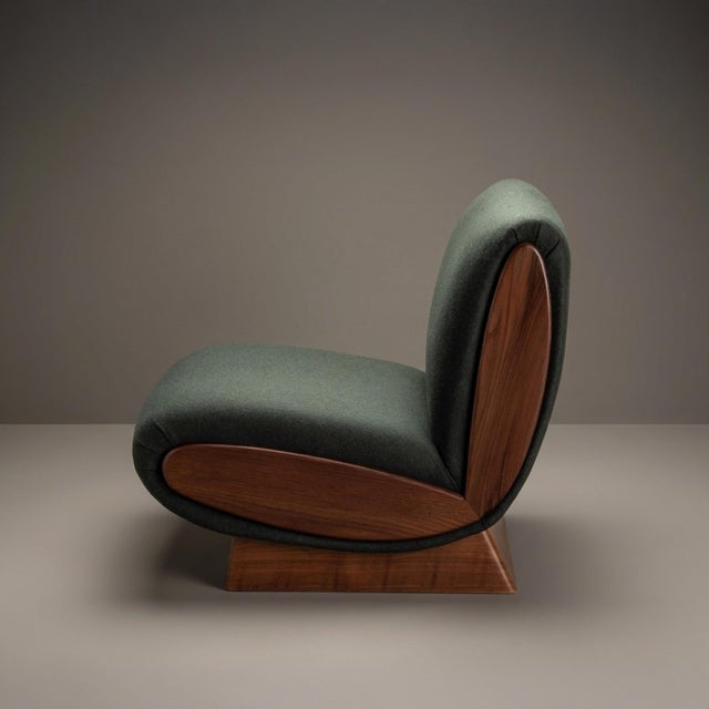 Onda Lounge Chairs by Object Refinery in Forest Recycled British Wool & Walnut, Pair For Sale - Image 4 of 7