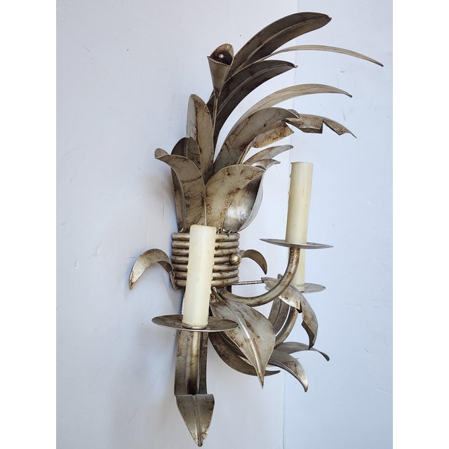 Original 22 Palm Leaf Motif Wall Sconces-a Pair For Sale In New York - Image 6 of 12