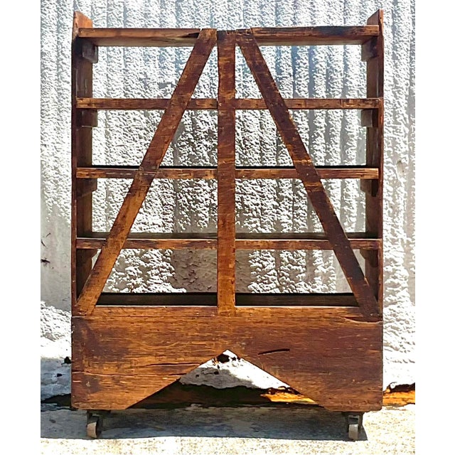Industrial Vintage Boho Industrial Etagere on Wheels For Sale - Image 3 of 12