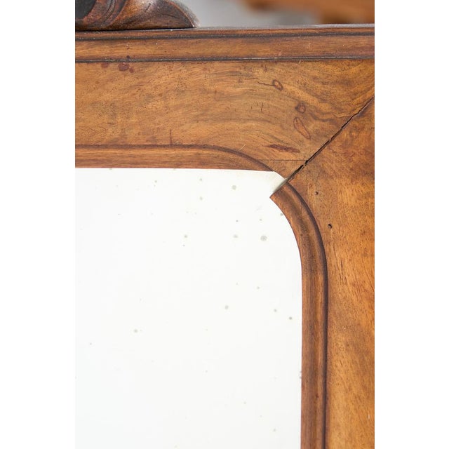 Wall Mirror with Warm Wooden Frame and Carved Crest, 1920s For Sale - Image 6 of 8