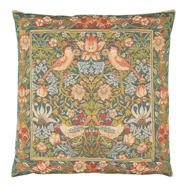 Strawberry Thief Tapestry Cushion With Feather Filler - 46x46cm (18"x18") For Sale