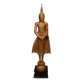 Thai Carved Standing Buddha Statue For Sale