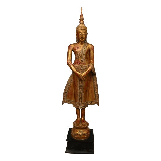 Thai Carved Standing Buddha Statue For Sale