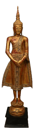 Thai Carved Standing Buddha Statue