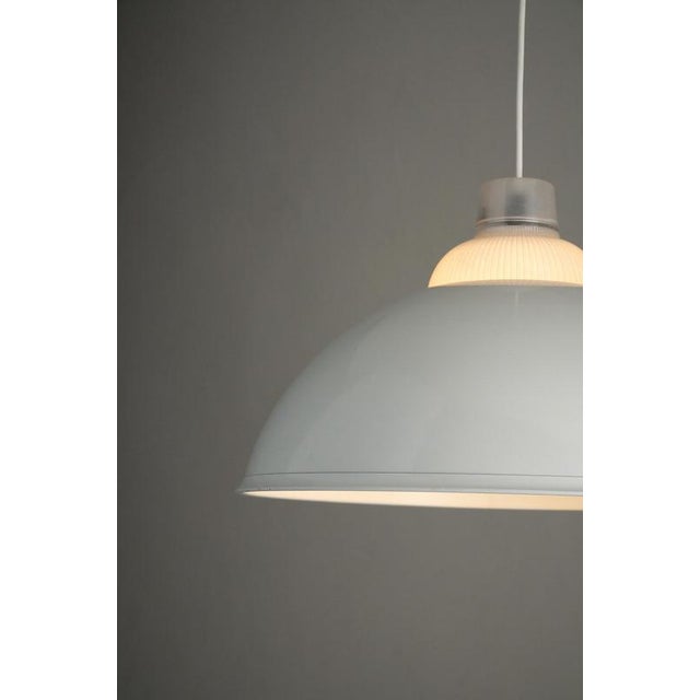 Metalarte Minimalist White Metal Pendant with Ribbed Glass Top from Metalarte, 1980s For Sale - Image 4 of 12