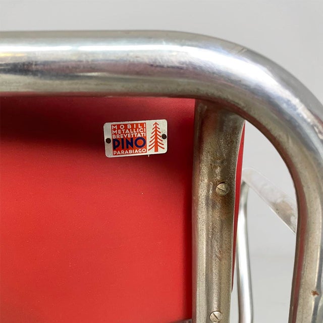 Italian Art Deco Metal and Red Faux Leather Chairs, 1930s, Set of 4 For Sale - Image 14 of 18