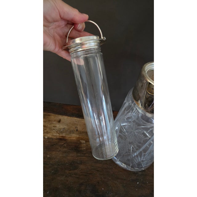 1930s German Cut Crystal and Silverplate Cooling-Tube Lemonade Pitcher For Sale - Image 14 of 18