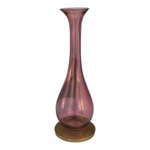 Mid-20th Century Rainbow Art Glass Cranberry Pink Vase With Gilt Base