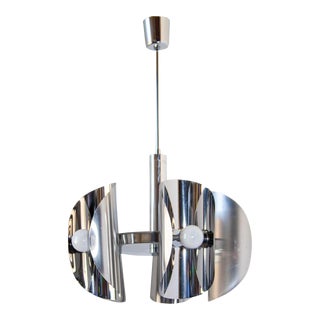 Vintage Chrome Lamp Space Age Chandelier With 5 Lights in Steel 1970s For Sale