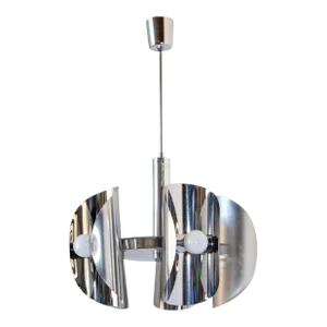 Vintage Chrome Lamp Space Age Chandelier With 5 Lights in Steel 1970s