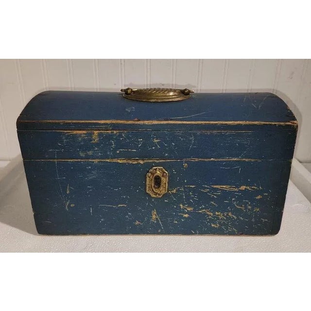 19Thc Original Blue painted table top dome top document box.The hardware is original and square nail construction.The...