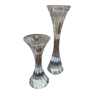 Vintage Solid Lead Crystal Pillar or Tapered Hourglass Shaped Candleholder/Candlesticks - Set of 2
