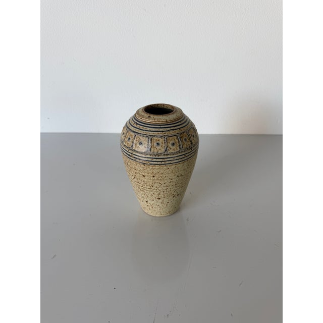 Blue Vintage Studio Art Pottery Ceramic Vase – Signed For Sale - Image 8 of 12