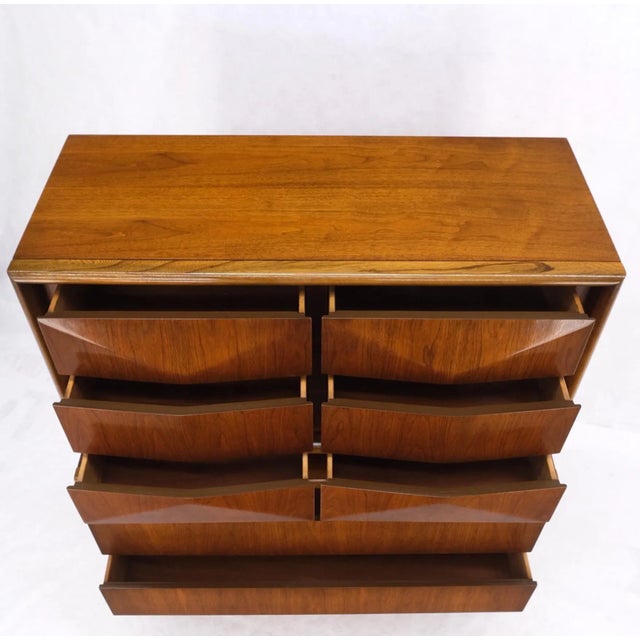 Mid-Century Modern Diamond Front Walnut 8 Drawers High Chest Dresser Cabinet For Sale - Image 11 of 13