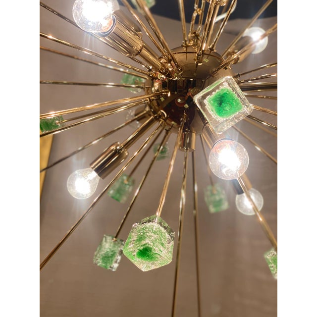 Mid-Century Modern Green Cubes Murano Glass Gold Sputnik Chandelier For Sale - Image 3 of 9