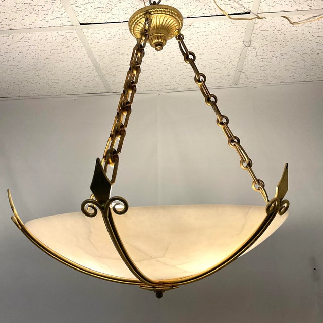 Elegant Neoclassical Natural Alabaster & Gold Leaf Pendant For Sale In West Palm - Image 6 of 12