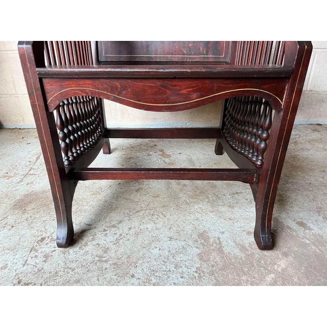 Brown Antique American Empire Style Bentwood & Spindle Floral Hand Painted Back Library Armchair For Sale - Image 8 of 18