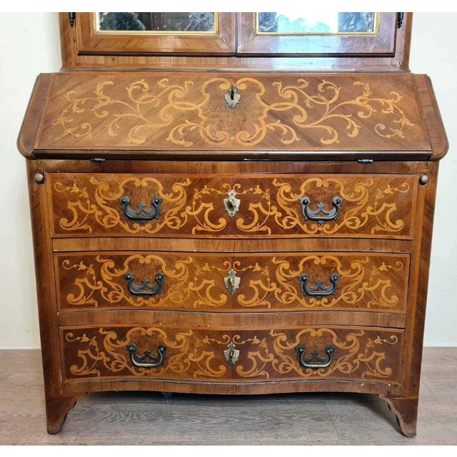 Louis XV Style Curved Cabinet with Secretary in Walnut and Marquetry For Sale - Image 3 of 7