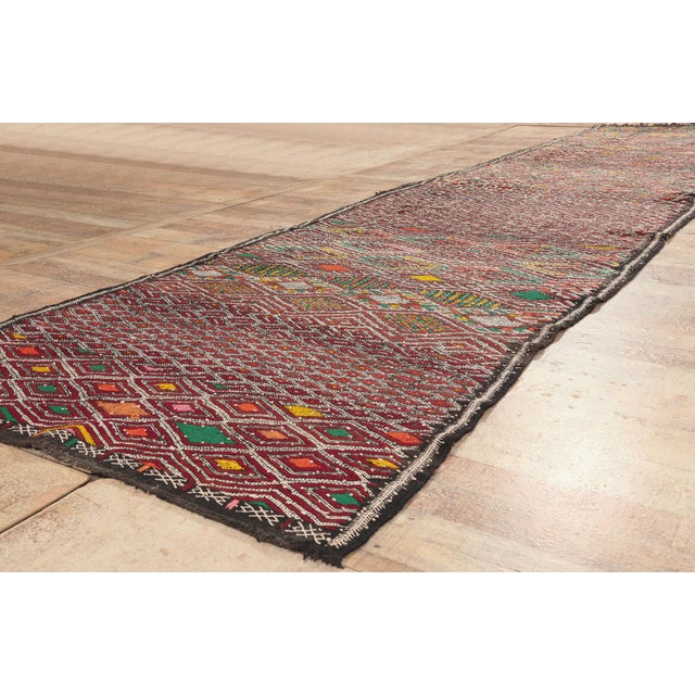 Red Vintage Zemmour Moroccan Kilim Rug, 04'00 X 16'01 For Sale - Image 8 of 10