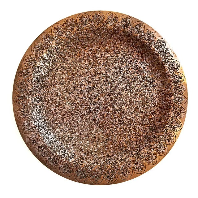 Copper Vintage Hand Crafted Moorish Round Copper Tray For Sale - Image 8 of 8