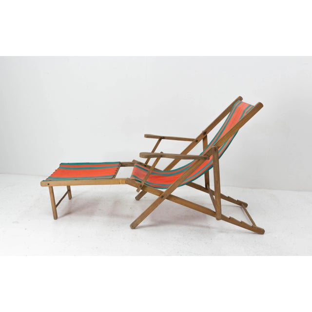 French Beech & Fabric Folding Deck Chair For Sale - Image 3 of 10