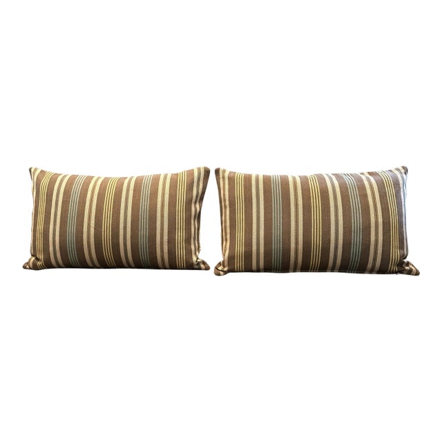 Pair of Striped Canvas Oblong Pillows For Sale