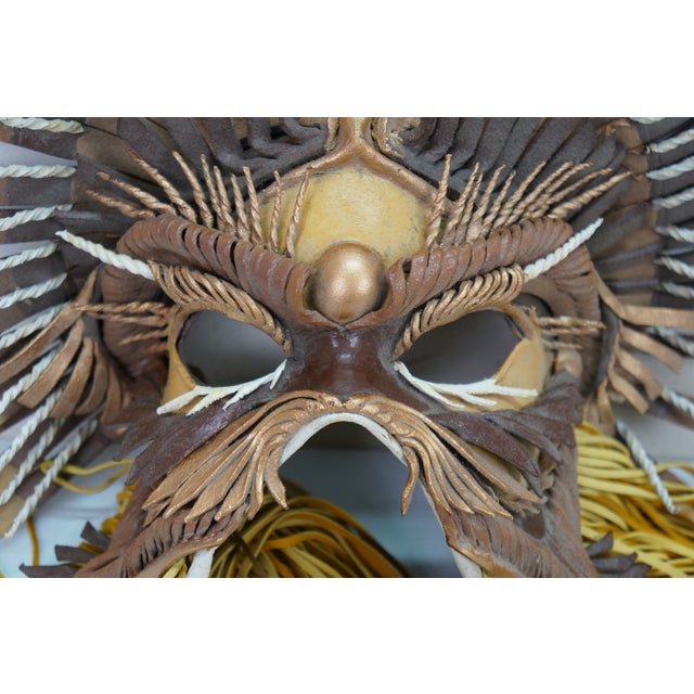 Brown 2 Vintage 1980s Jl Chuites Leather Tassel Mardi Gras Face Masks For Sale - Image 8 of 16