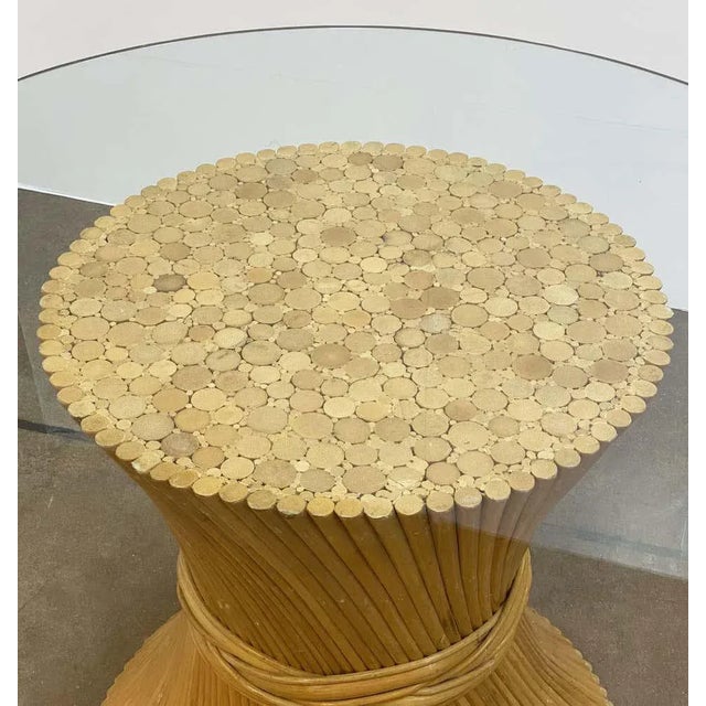 Wood Rattan Round or Center Table With Glass Top (Dia 47 1/2) - Attributed to McGuire For Sale - Image 7 of 13