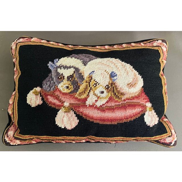 Black Needlepoint Dog Pillow of King Charles Spaniels For Sale - Image 8 of 10