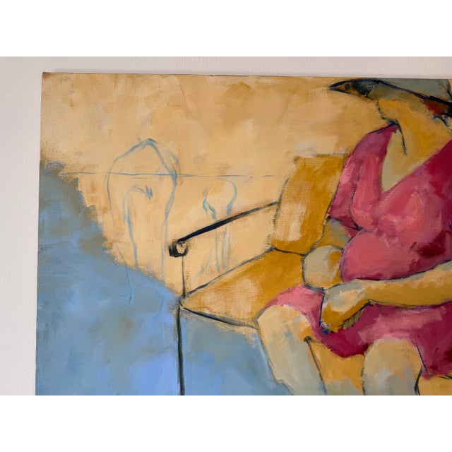 1980s Vintage Figurative Impressionist Seated Woman Oil on Canvas Painting For Sale In Miami - Image 6 of 11