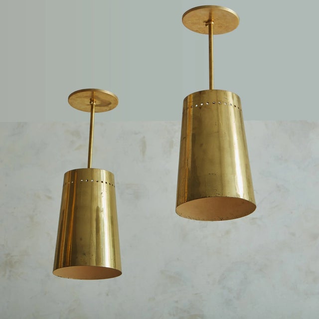 Brass Vintage Brass Pendant Light with Perforated Trim For Sale - Image 8 of 11