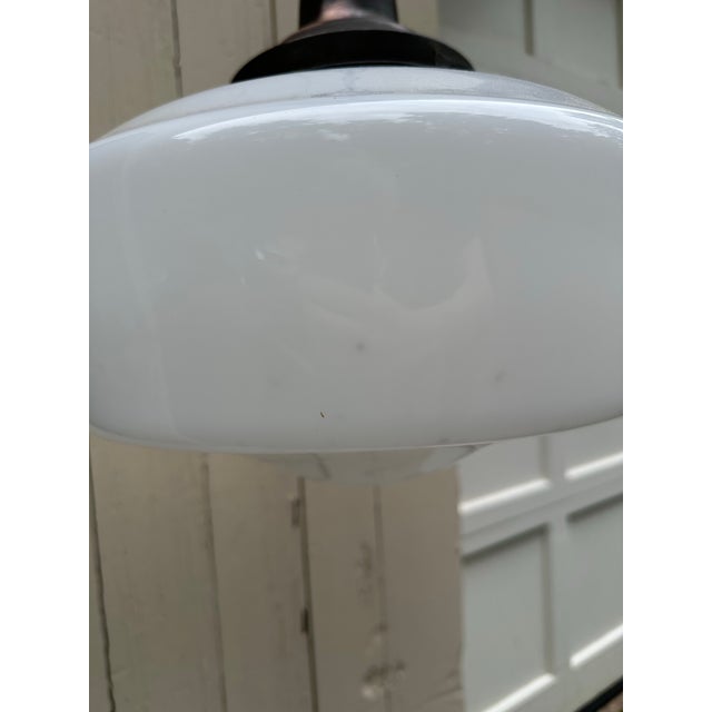 Vintage Dark Brass Hanging Fixture With Vintage 14" Diameter School House Globe For Sale - Image 4 of 6