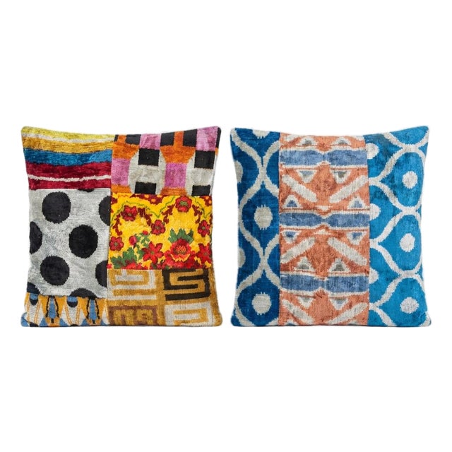 Handloom Ikat Velvet Pillow Cover 20'' X 20'' - Set of Two For Sale